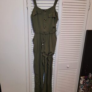 Streetwear Society Khaki Button-Up Jumpsuit